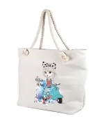 Geanta personalizata femei Nice Day, o fata pe motor cu o pisica, cod GF23