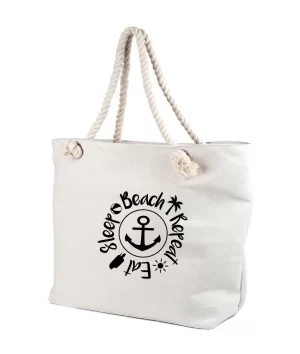 Geanta personalizata Eat sleep beach repeat, ideala la plaja, cod produs GF16