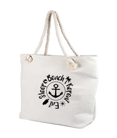 Geanta personalizata Eat sleep beach repeat, ideala la plaja, cod produs GF16