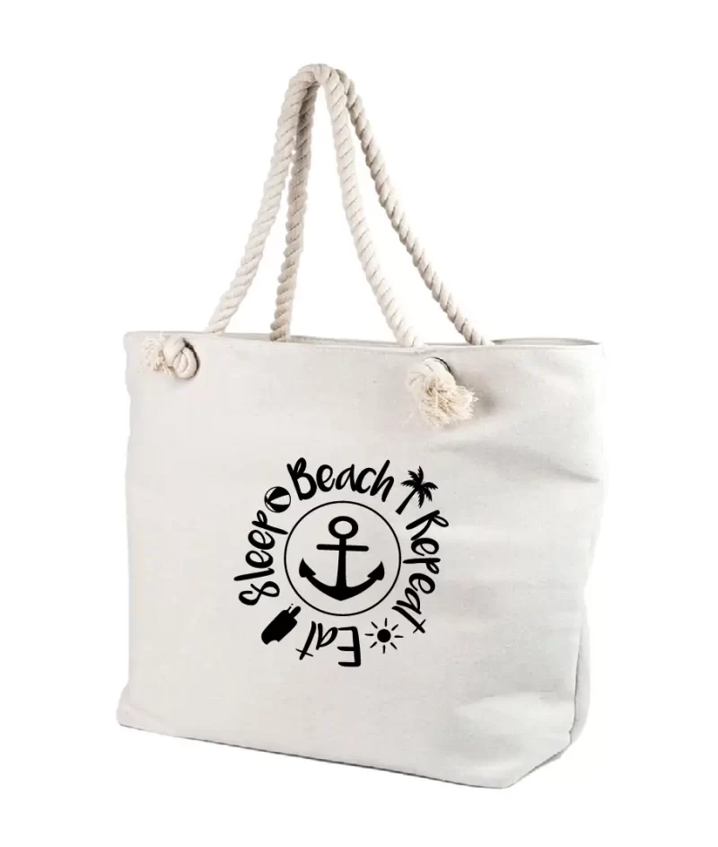 Geanta personalizata Eat sleep beach repeat, ideala la plaja, cod produs GF16