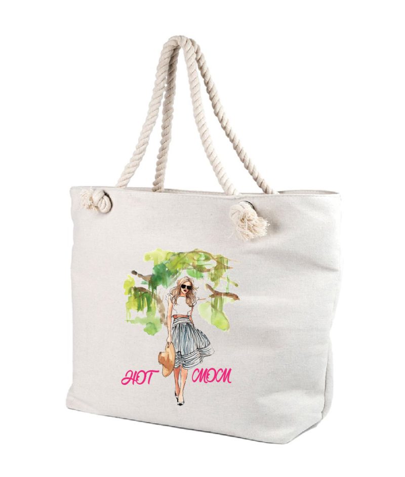 Geanta personalizata Hot MOM, ideala la plaja sau cumparaturi, cod produs GF02