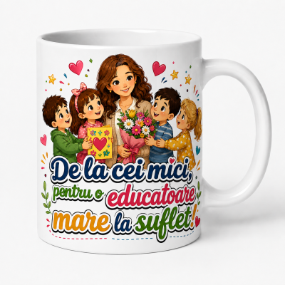Cana personalizata educatoare cu mesaj de la cei mici