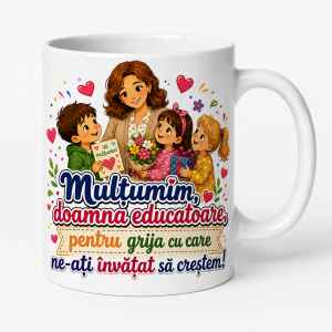 Cana personalizata educatoare cu mesaj de multumire pentru grija acordata