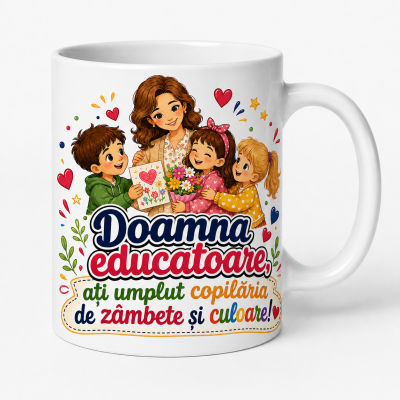Cana personalizata educatoare cu mesajul Ati umplut copilaria