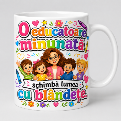 Cana personalizata educatoare cu mesajul face fiecare zi mai frumoasa