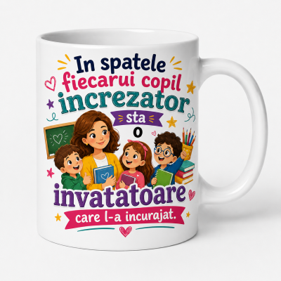 Cana personalizata invatatoare cu mesaj despre increderea copiilor