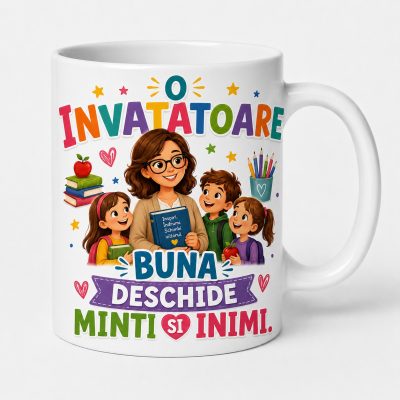 cana personalizata invatatoare cu mesajul O invatatoare buna deschide minti