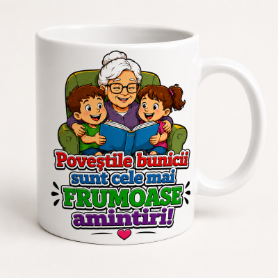 Cana personalizata bunici cu mesajul Povestile bunicii si cele mai frumoase amintiri