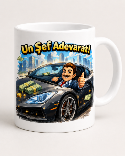 Cana un sef adevarat cu mesaj personalizat pentru cadou birou