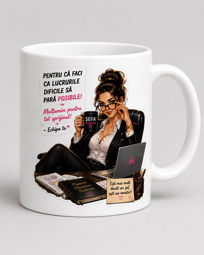 Cana pentru sefa multumim pentru ca ai incredere cod PRZ-0052-CANASF Cana pentru sefa multumim pentru ca ai incredere cadou personalizat