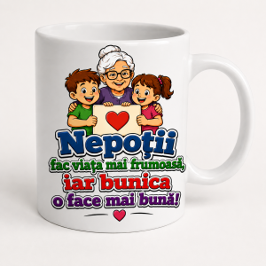 Cana personalizata bunici cu textul Nepotii fac viata mai frumoasa