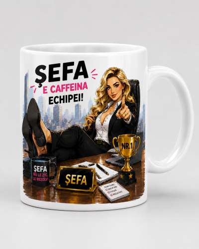 Cana personalizata sefa cu mesajul Energie Echipei model PRZ-0062-CANASF