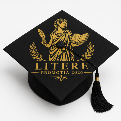 Toca personalizata Iasi pentru facultatea de litere cu text auriu
