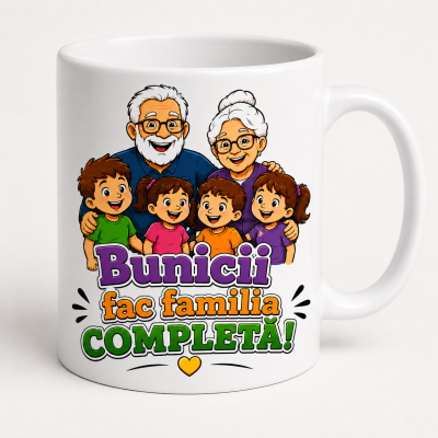 Cana personalizata bunici cu mesajul Bunicii fac familia completa