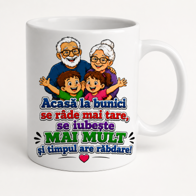 Cana personalizata bunici cu mesajul Vrem acasa la bunici