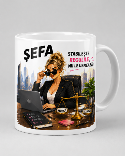 Cana personalizata sefa cu text amuzant despre reguli