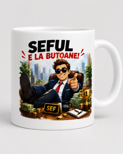 Cana seful e la butoane personalizata cu mesaj amuzant pentru sefi