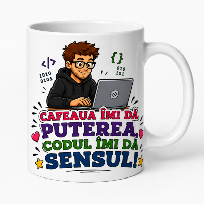 Cana personalizata it-ist cu mesaj despre cod si cafea