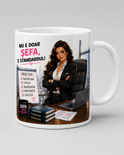 Cana personalizata sefa cu mesajul care reprezinta standardul