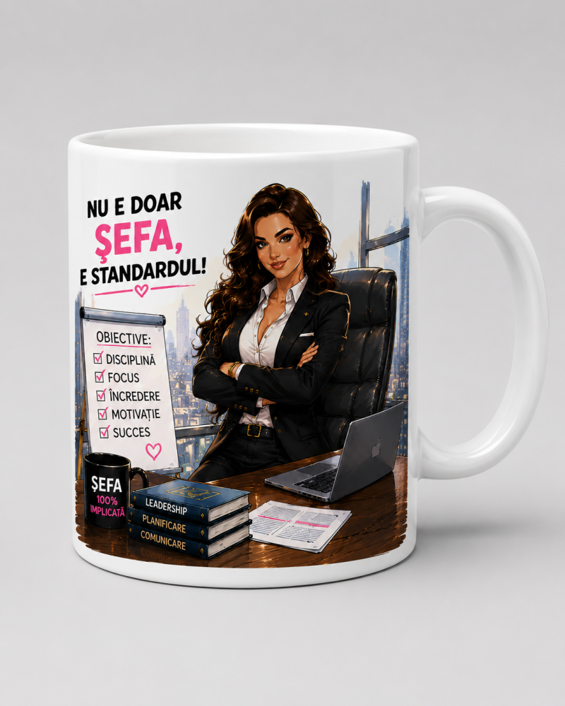 Cana personalizata sefa cu mesajul care reprezinta standardul