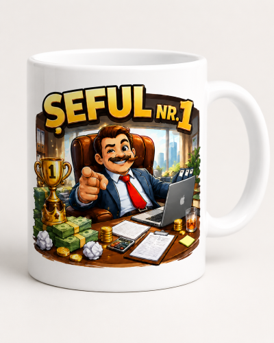 Cana personalizata sef numarul 1 cu design elegant pentru cadou birou