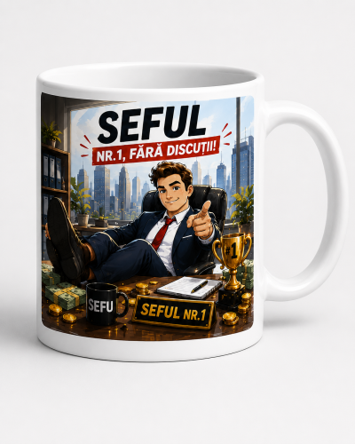 Cana seful nr 1 cadou personalizat pentru birou cu mesaj amuzant