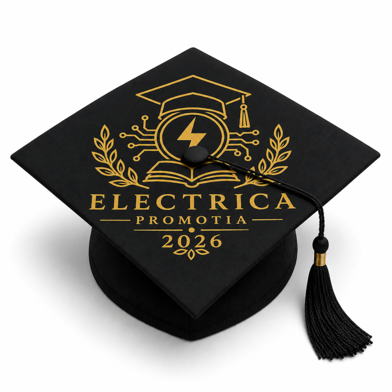 Toca personalizata Iasi pentru facultatea de inginerie electrica, cod PRZ-0009-TOCA Toca personalizata Iasi pentru facultatea de inginerie electrica cu logo si text