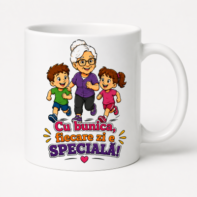 Cana personalizata bunici cu mesajul Fiecare zi e speciala langa bunica
