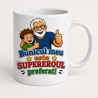 Cana personalizata bunic cu mesajul Bunicul meu este supereroul preferat