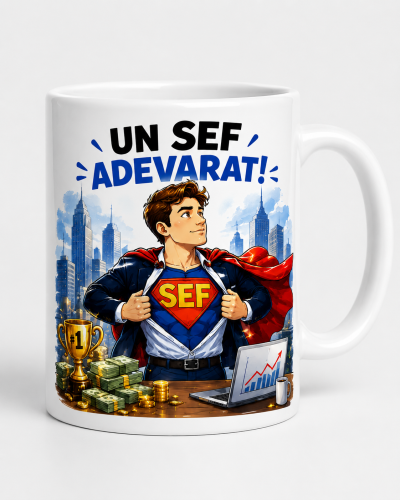 Cana un sef adevarat cadou personalizat pentru birou din ceramica alba