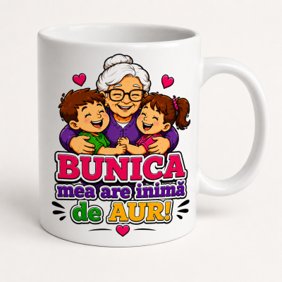 Cana personalizata bunica cu mesajul Inima de aur design elegant