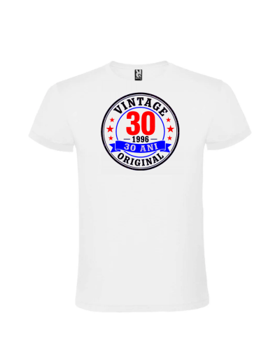 Tricou aniversar 30 ani vintage 1996 cu design retro alb si auriu