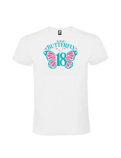 Tricou alb personalizat cu design butterfly delicat pentru fete, ideal pentru tricou majorat fluture 18 ani