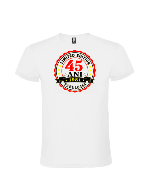 Tricou aniversar 45 ani fabuloasa cu design modern si mesaj festiv de culoare roz si auriu