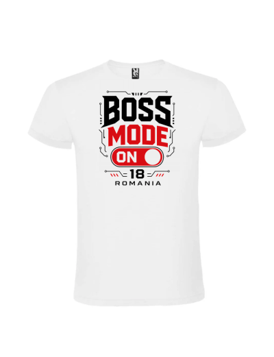 Tricou majorat boss mode on 18 ani pentru baieti personalizat cadou