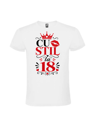 Tricou majorat cu stil cadou 18 ani pentru fete, alb cu design elegant