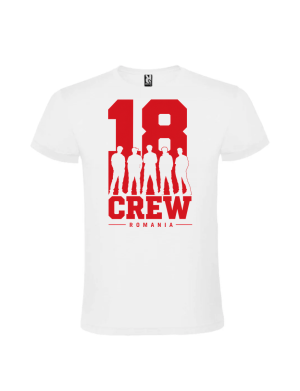 Tricou majorat 18 crew echipa 18 ani cu design grafic modern pentru sarbatorit si prieteni