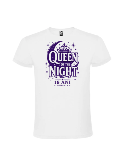 Tricou majorat cu luna queen of the night 18 ani de culoare alba cu imprimeu grafic