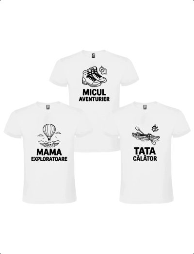 Set tricouri exploratori familie cu 1 copil pentru mami tati si copil