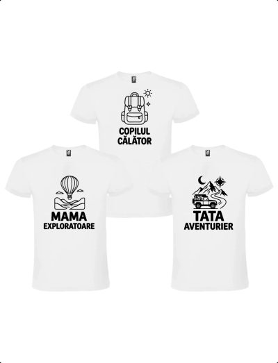 Set 3 tricouri pasionati iesiri in aer liber personalizate pentru familie