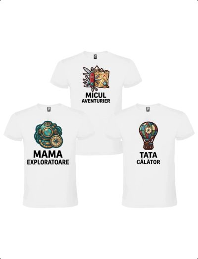 Set tricouri mama scafandru tata aviator pentru familie aventuroasa