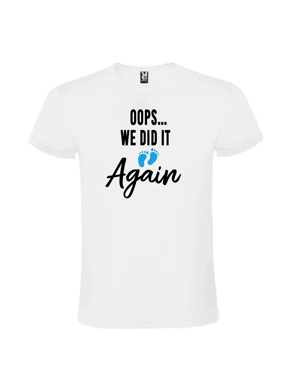 Tricou ooops we did it again baiat cod PRZ-0006-Mom 1 Tricou ooops we did it again baiat personalizat pentru anuntarea celui de-al doilea copil