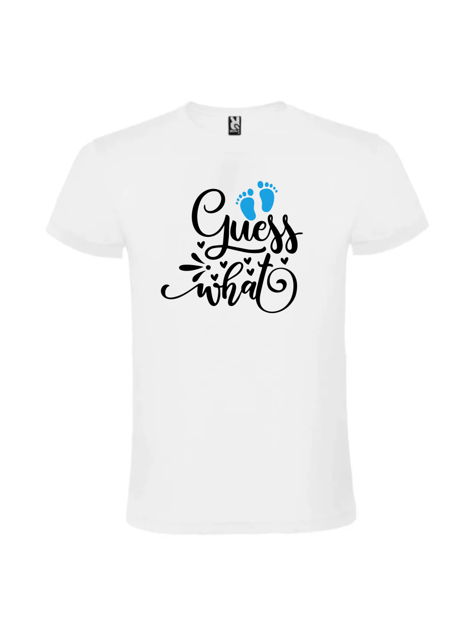 Tricou guess what ghici ce vom avea un bebelus baiat cod PRZ-0009-Mom 1 Tricou guess what ghici ce vom avea un bebelus baiat pentru anuntarea sarcinii