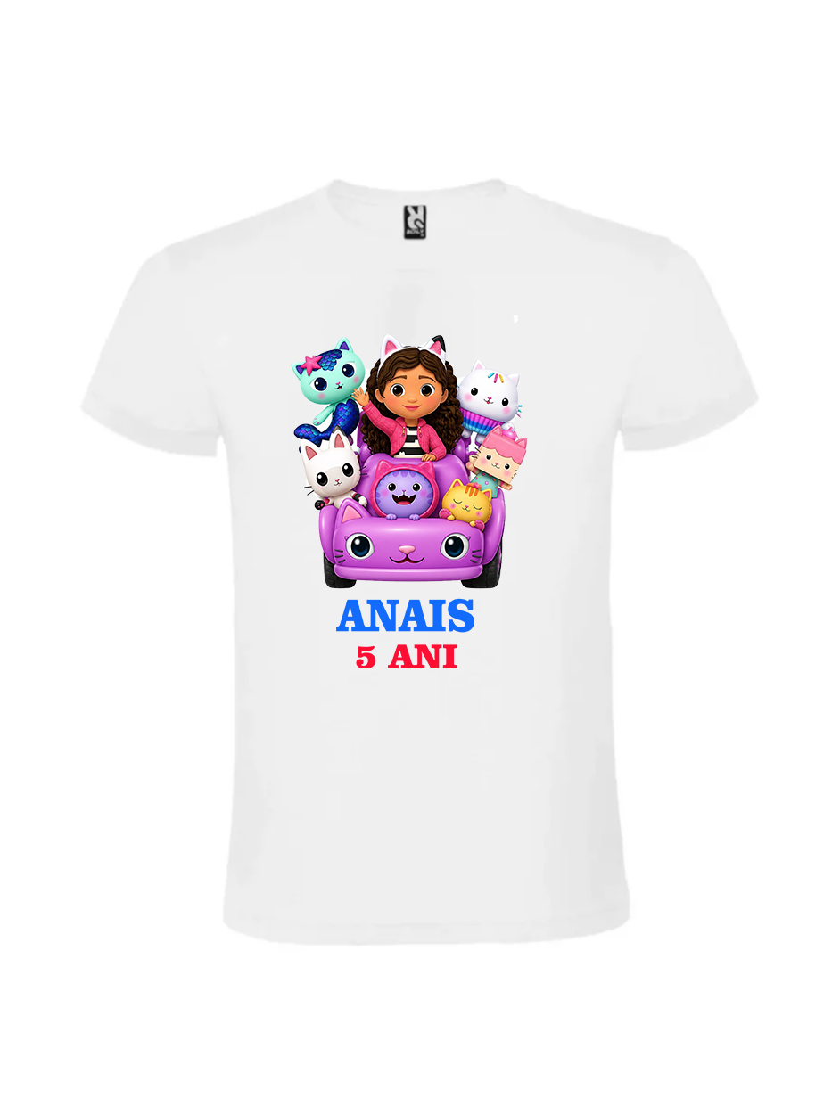 Tricou personalizat gaby aniversare cod PRZ-0015-KDS 1 Tricou personalizat gaby aniversare cu personajul preferat al copiilor