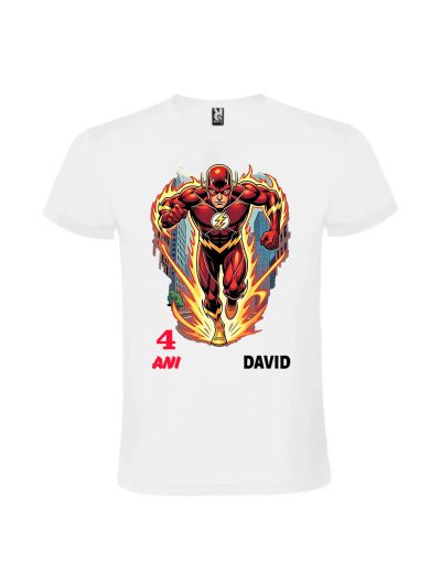 Tricou cu flash cadou aniversare baieti de culoare rosie cu logo-ul celebrului supererou Flash