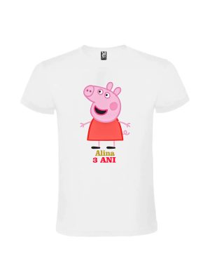 Tricou cu peppa pig cadou aniversare pentru copii personalizat de Panda Roz
