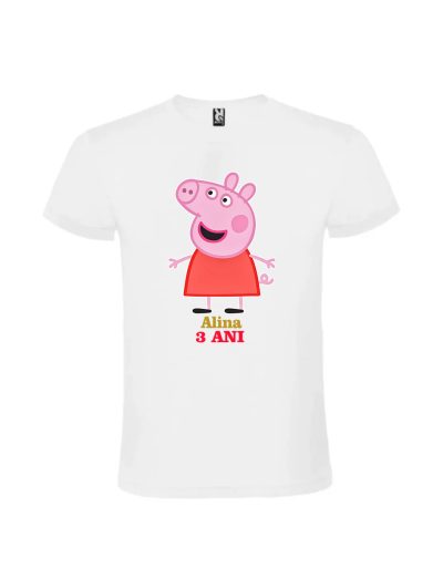 Tricou cu peppa pig cadou aniversare pentru copii personalizat de Panda Roz